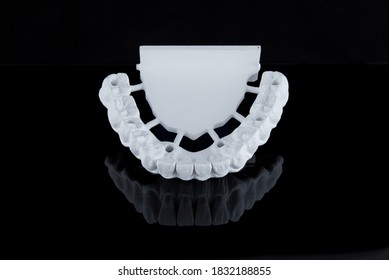 Milled Raw Zircon Dental Prosthesis For Patient After Milling Machine, Lower Jaw.