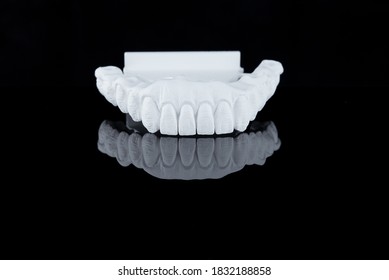 Milled Raw Zircon Dental Prosthesis For Patient After Milling Machine, Lower Jaw.