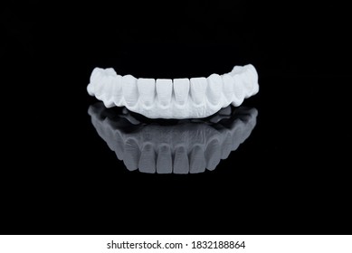 Milled Raw Zircon Dental Prosthesis For Patient After Milling Machine, Lower Jaw.