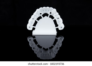 Milled Raw Zircon Dental Prosthesis For Patient After Milling Machine, Lower Jaw.