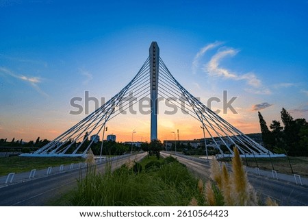 Millenium Bridge (Most Milenijum), a cable-stayed bridge that spans the Moraca river in Podgorica, the capital city of Montenegro in the Balkans