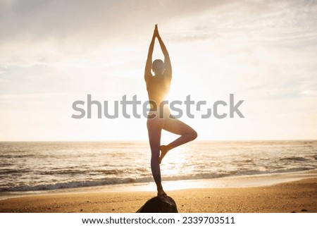 Similar – Image, Stock Photo Women doing pilates on the beach