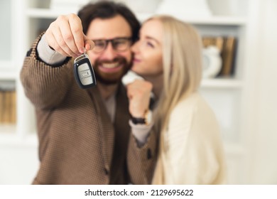 Millennial European Couple Succeeded In Getting A Loan And Bought Their First Car . High Quality Photo