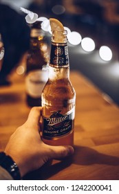 Miller Beer Standing On The Table.