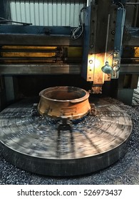 Milling Machine Working On Jaw Crusher Spare Parts. In Motion.