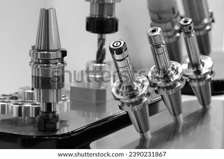 Milling metal cutter tools for CNC machine, dustrial design background, engineering technology concept
