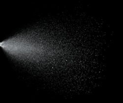 Million Of Star Dust, Photo Image Of Falling Down Shower Rain Snow, Heavy Snows Storm Flying. Freeze Shot On Black Background Isolated Overlay. Spray Water Fog Smoke As Star Particle On Wind