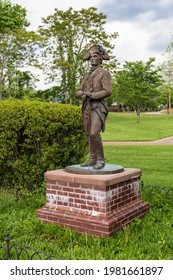 Millville, NJ - May 11, 2021: Statue Of Captain Joseph Buck, A Revolutionary War Officer And Commander Of The Cumberland County Militia, Who Founded The Town Of Millville, Sculpted By Gareth Curtiss.