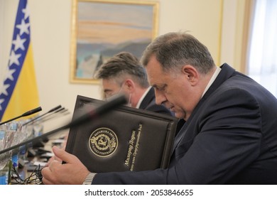 Milorad Dodik, Member Of The Presidency Of Bosnia And Herzegovina.Behind Him In The Background Is Zeljko Komsic, Chairman Of The Presidency Of Bosnia.
Location: Sarajevo,BH
Date: 30 Sep. 2021
