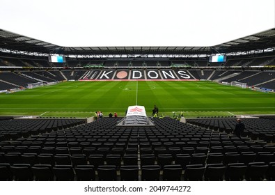 MILTON KEYNES, ENGLAND - SEPTEMBER 25, 2021: General view of the venue seen ahead of the 2021-22 SkyBet EFL League One matchweek 9 game between MK Dons FC and Wycombe Wanderers FC at Stadium MK.
