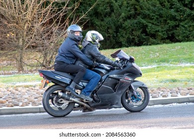 Milton Keynes,Bucks,UK - December 2nd 2021. 1996 Classic Honda Motorcycle With Pillion Passenger