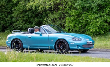 Milton Keynes,Bucks,UK - May 19th 2022. Blue 2001 Mazda MX5