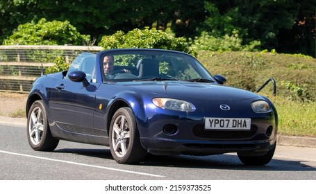 Milton Keynes,Bucks,UK - May 22nd 2022. 2005 blue open top Mazda MX5