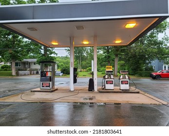 Milton NS, CAN, July 19th, 2022 -  Empty Gas Station Pumps Of The Main Street Of Milton Nova Scotia.