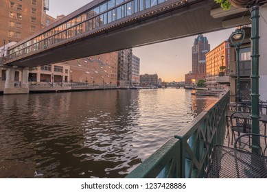 The Milwaukee River Walk Located Bordering The Milwaukee River In Downtown Milwaukee