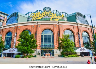 Milwaukee, WI - August 15, 2018: Exterior view of Miller Park, home of the Milwaukee Brewers.