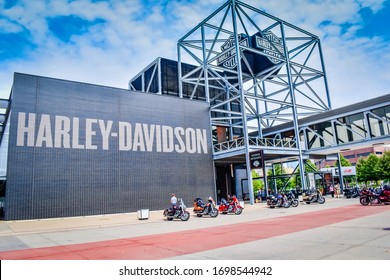Milwaukee, WI - August 15, 2018: The Harley-Davidson Museum is a North American museum near downtown, Milwaukee, Wisconsin celebrating the more than 100-year history of Harley-Davidson motorcycles.