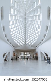 MILWAUKEE, WI - OCTOBER 24, 2013: Interior Atrium And Skylight Of Milwaukee Art Museum Designed By Santiago Calatrava. 