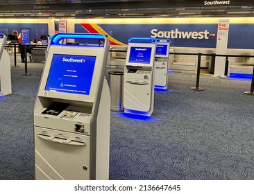 Milwaukee, WI, USA - March 6 2022: Southwest Airlines check-in kiosks at Milwaukee's General Mitchell International Airport.