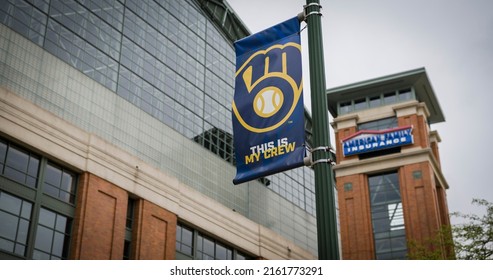 Milwaukee, Wisconsin - May 26, 2022: Milwaukee Brewers' Logo At American Family Field MLB Baseball Stadium