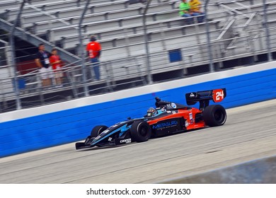 Milwaukee Wisconsin, USA - August 17, 2014: Indycar Indy Lights Series Race, Milwaukee Mile. Scott Anderson Speeds Down The Straightaway.