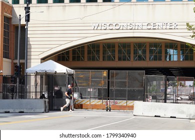 Milwaukee, Wisconsin / USA - August 17th, 2020: Police Security Checkpoints Stand Guarded Around The Wisconsin Center During The Democratic National Convention