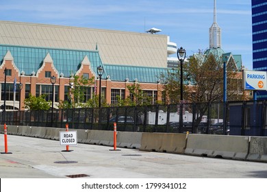 Milwaukee, Wisconsin / USA - August 17th, 2020: Police Security Checkpoints Stand Guarded Around The Wisconsin Center During The Democratic National Convention