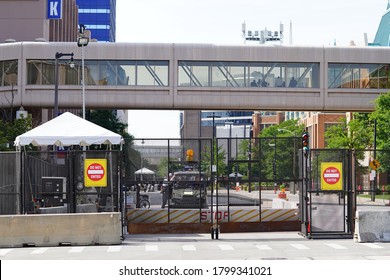 Milwaukee, Wisconsin / USA - August 17th, 2020: Police Security Checkpoints Stand Guarded Around The Wisconsin Center During The Democratic National Convention