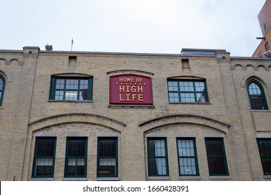 Milwaukee, Wisconsin / USA - Jan 11, 2020: Miller Valley Home Of High Life Sign On A Factory Building