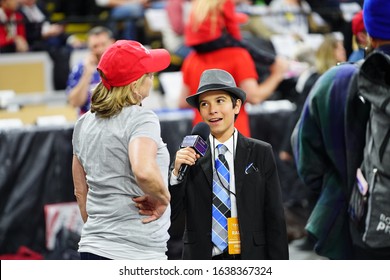 Milwaukee, Wisconsin / USA - January 14th, 2020: Phoenix Rising In America Kid Reporter Interviewing President Donald Trump Supporters At UW-Milwaukee Panther Arena Make America Great Again Rally 