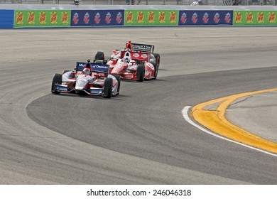 Milwaukee Wisconsin, USA - June 15, 2013: Indycar Indyfest Race Milwaukee Mile. High Speed Racing Action At 