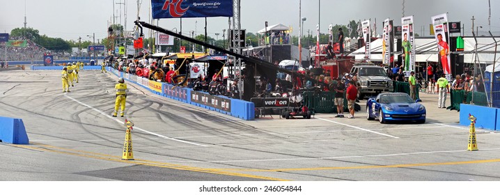 Milwaukee Wisconsin, USA - June 15, 2013: Indycar Indyfest Race Milwaukee Mile. High Speed Racing Action At 