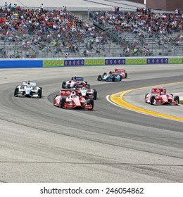 Milwaukee Wisconsin, USA - June 15, 2013: Indycar Indyfest Race Milwaukee Mile. High Speed Racing Action At 