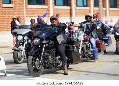 Milwaukee, Wisconsin USA - June 19th, 2021: African American motorcycle gangs participated and rode on motorcycles in Juneteenth celebration parade. 