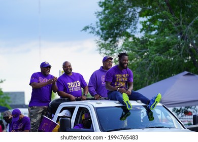 Milwaukee, Wisconsin USA - June 19th, 2021: Black African-American Fraternities Participated And Walked In Juneteenth Celebration Parade.