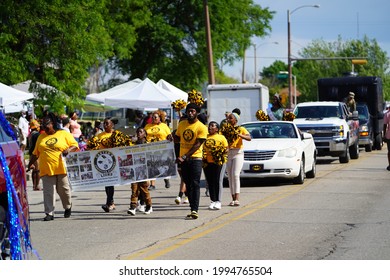 Milwaukee, Wisconsin USA - June 19th, 2021: Black African-American Fraternities Participated And Walked In Juneteenth Celebration Parade.