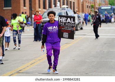 Milwaukee, Wisconsin USA - June 19th, 2021: Male And Female Members Of Heal The Hood Participated In Juneteenth Parade. 