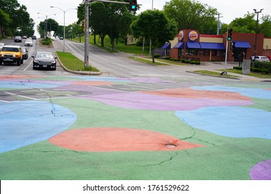 Milwaukee, Wisconsin / USA -June 20th, 2020: Community Members Of Milwaukee Painted A Street Mural Of Black Lives Matter At The Location Of Locust Street And Dr. Martin Luther King Jr. Drive.