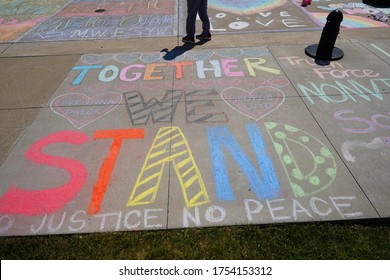 Milwaukee, Wisconsin / USA - June 7th, 2020: Community Members Of The Milwaukee Area Came Out To Milwaukee Art Museum To Show Support And Solidarity For Black Lives Matter By Creating Chalk Murals.