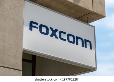 MILWAUKEE, WI,USA - JUNE 19, 2021 - Foxconn Regional Headquarters Facility Exterior And Trademark Logo.