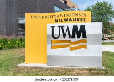 MILWAUKEE, WI,USA - JUNE 19, 2021 - University of Wisconsin–Milwaukee entrance and trademark logo.