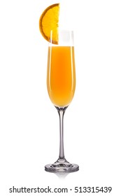 Mimosa Cocktail In Champagne Glass Isolated On White Background.