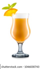 Mimosa Cocktail Or Mocktail In Classical Glass With Orange And Mint Isolated On White Background. Clipping Path