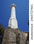 Minaret of the Ibrahim Pasha Mosque in the medieval town of Rhodes. Ibrahim Pasha Mosque,  1540-1541, is an Ottoman-era mosque on the Aegean island of Rhodes, Greece.                               