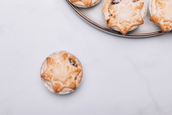 Mince Pies, Traditional Christmas Food From All Butter Shortcrust Pastry Filled With Cranberries, Sultanas, Currants, Raisins, Along With Festive Spices, Clementine Juice, Dash Of Brandy And Cognac