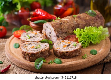 Minced Meat Loaf Roll With Mushrooms And Carrots