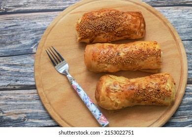 Minced meat in savoury pastry. Bourek with minced meat - Shutterstock ID 2153022751