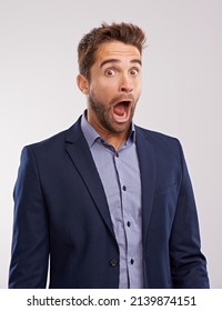 Mind Blown. Studio Portrait Of A Handsome Man With An Astonished Expression.