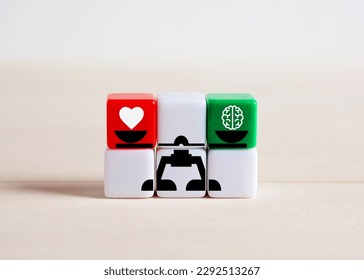 Mind and logic versus emotions. Balancing hard and soft skills. Intelligence quotient and emotional intelligence. - Shutterstock ID 2292513267