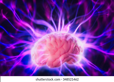 Mind Power Concept With Human Brain And Light Rays